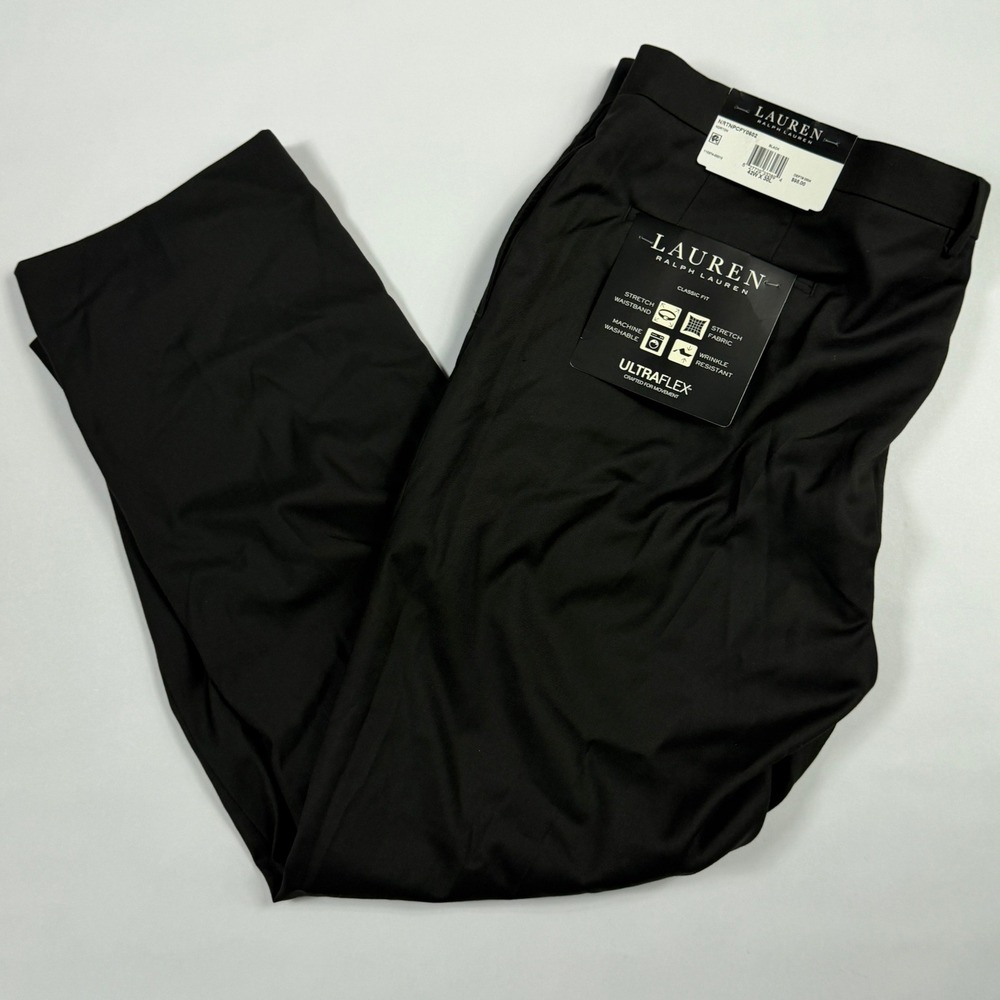 NWT Lauren Ralph Lauren Ultraflex Black Dress Pants Mens Classic Fit 42x30